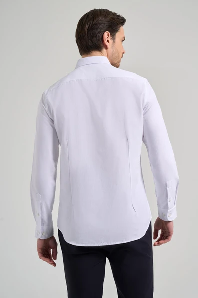 Uzun Kol Düz Oxford Düğmeli Yaka Cepsiz Pamuklu Classic Slim Fit Gömlek 1004250168 - Resim 5
