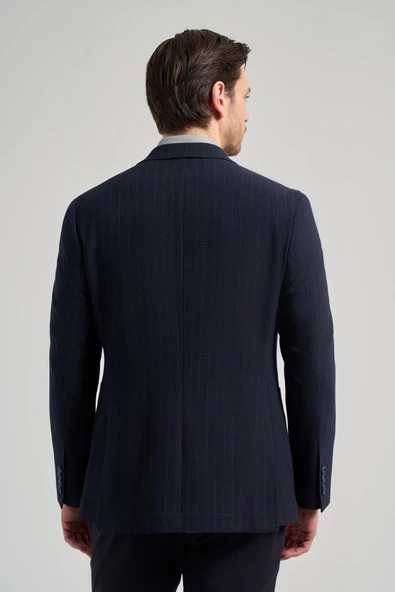 Çizgili Desen Gofreli Mono Yaka Esnek 6 Drop Slim Fit Ceket 1002250122 - Resim 5