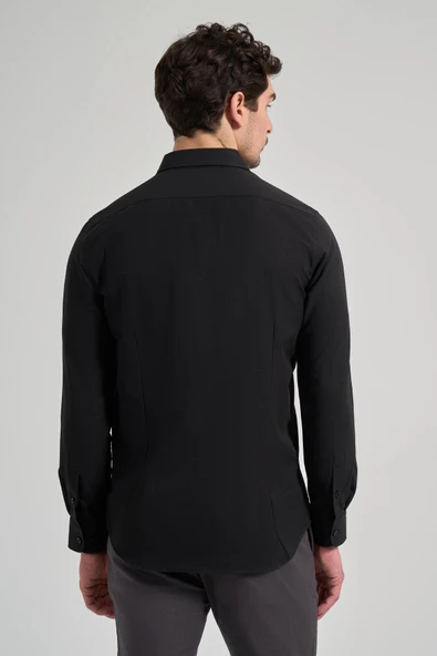 Uzun Kol Düz Oxford Düğmeli Yaka Cepsiz Pamuklu Classic Slim Fit Gömlek 1004250168 - Resim 5