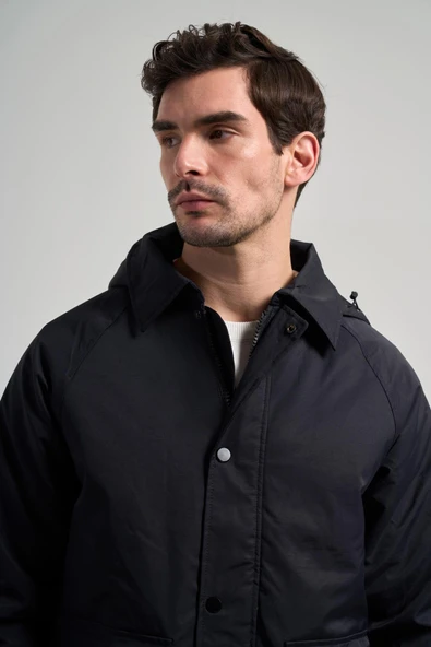 Siyah Bez Ayağı Polo Yaka Düz Tam Astar Standart Fit Casual Mont 1007245165_001 - Resim 4