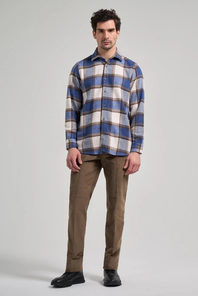 Siyah Yünlü Ekose Desen Yumuşak Yaka Cepsiz Uzun Kol Casual Comfort Fit Gömlek 1004245227 - Resim 2