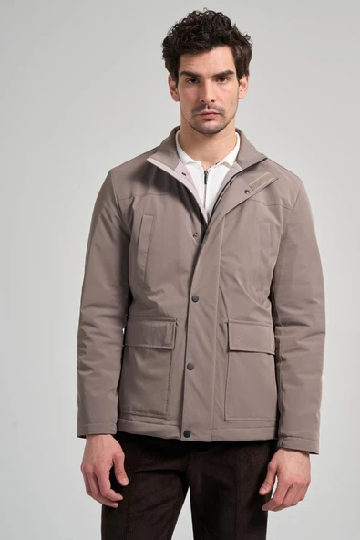 Bej Dik Yaka Yan Cep Dolum Şişme Standart Fit Casual Mont 1007245166 ürün görseli