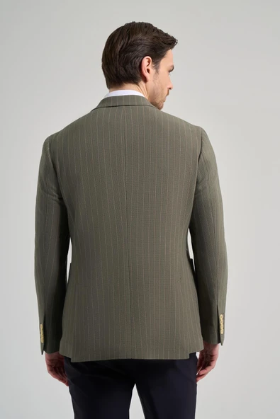 Çizgili Desen Gofreli Mono Yaka Malzemesiz Esnek 6 Drop Slim Fit Ceket 1002250122 - Resim 5