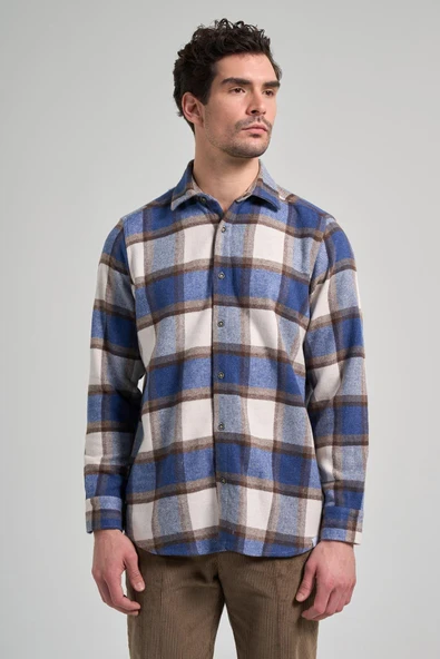 Siyah Yünlü Ekose Desen Yumuşak Yaka Cepsiz Uzun Kol Casual Comfort Fit Gömlek 1004245227