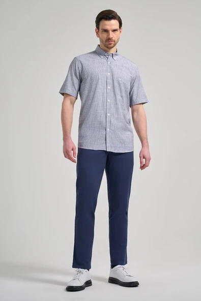 Kısa Kol Çizgili Desen Düğmeli Yaka cepli Classic Comfort Fit Gömlek 1004250163 - 2