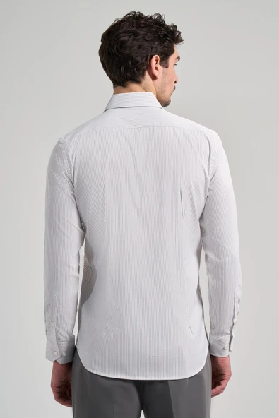 Beyaz Uzun Kol Desen Yarım İtalyan Yaka Cepsiz esnek Classic Slim Fit Gömlek 1004245218 - Resim 5