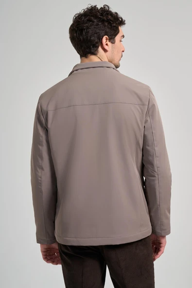 Bej Dik Yaka Yan Cep Dolum Şişme Standart Fit Casual Mont 1007245166 - Resim 5