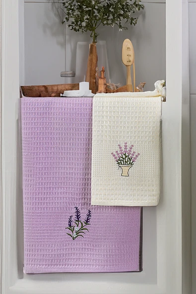 Upstyle 6'lı Nakışlı Kurulama Peçetesi Seti 40x60 cm Lavanta %100 Pamuk Yumuşak ve Emici - 3