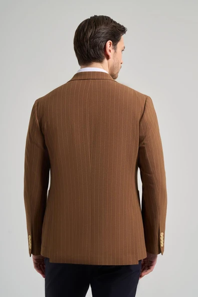 Çizgili Desen Gofreli Mono Yaka Esnek 6 Drop Slim Fit Ceket 1002250122 - Resim 5