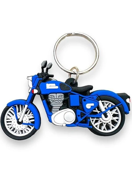 Royal Enfield Mavi Renk Motorsiklet Şeklinde Anahtarlık 8,5x5 Cm Hediyelik Süs