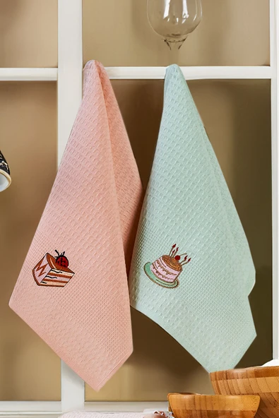 Upstyle 6'lı Nakışlı Kurulama Peçetesi Seti 40x60 cm Lila %100 Pamuk Yumuşak ve Emici - Resim 4