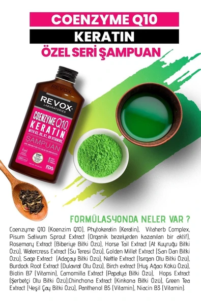 Coenzyme Q10 Keratin Vitamain Kompleks Güçlendirici Yenileyici Derin Besleyici Saç Bakım Şampuanı - 3