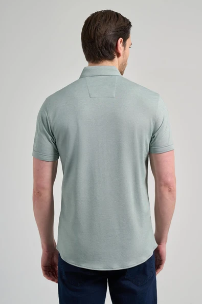 Koyu Yeşil Uzun Kol Düz Örme Düğmeli Yaka Cepsiz Pamuklu Classic Slim Fit Gömlek 1004250152_704 - Resim 5