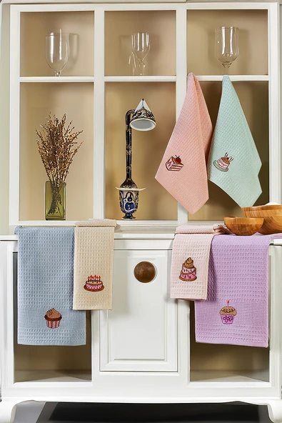 Upstyle 6'lı Nakışlı Kurulama Peçetesi Seti 40x60 cm Lila %100 Pamuk Yumuşak ve Emici - Resim 2