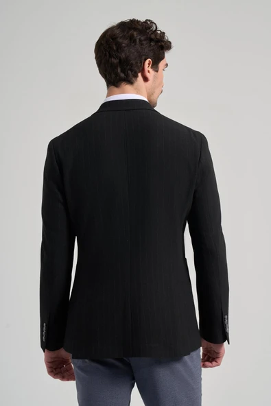 Çizgili Desen Gofreli Mono Yaka Esnek 6 Drop Slim Fit Ceket 1002250122 - 5