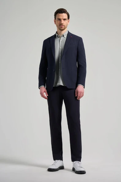 Çizgili Desen Gofreli Mono Yaka Esnek 6 Drop Slim Fit Ceket 1002250122 - Resim 2