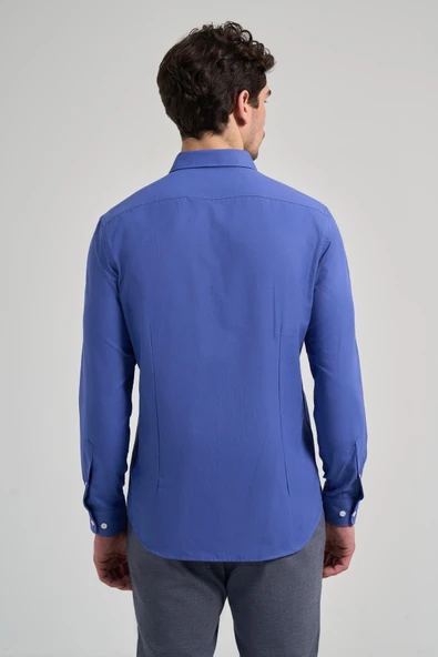 Uzun Kol Düz Oxford Düğmeli Yaka Cepsiz Pamuklu Classic Slim Fit Gömlek 1004250168 - Resim 5