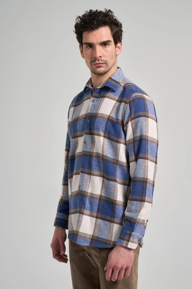 Siyah Yünlü Ekose Desen Yumuşak Yaka Cepsiz Uzun Kol Casual Comfort Fit Gömlek 1004245227 - Resim 3