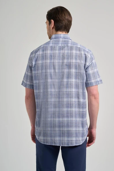 Kısa Kol Ekose Desen Bez Ayağı Düğmeli Yaka cepli Pamuklu Classic Comfort Fit Gömlek 1004250162 - Resim 5