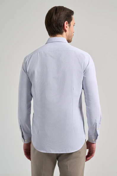 Uzun Kol Desenli Armürlü İtalyan Yaka Cepsiz Pamuklu Classic Slim Fit Gömlek 1004250161 - Resim 5