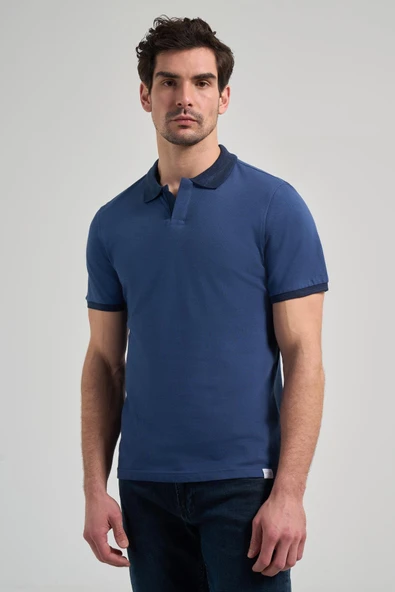 Lacivert Pike Polo Yaka %100 Pamuk Casual Slim Fit Dar Kesim Tişört 1011240155