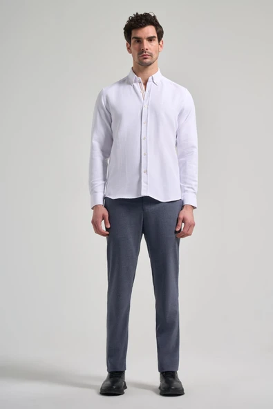 Uzun Kol Desenli Armürlü Düğmeli Yaka Cepsiz Pamuklu Casual Slim Fit Gömlek 1004250206 - 2