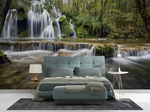 Şelale Nehir Orman Sonbahar Duvar Kağıdı Baskı - Resim 2