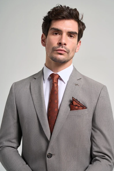 Kendinden Desenli Bez Ayağı Mono Yaka Tam Astar Esnek 6 Drop Slim Fit Takım Elbise 1001250168 - 4