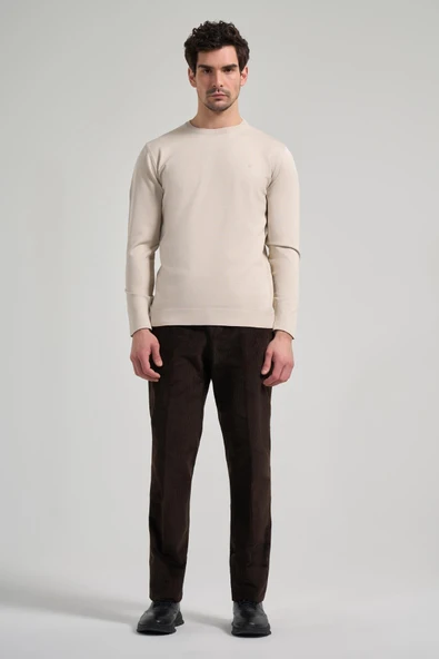 Uzun Kol Düz Örme Bisiklet Yaka Cepsiz Pamuklu Slim Fit Triko 1012245163 - Resim 2