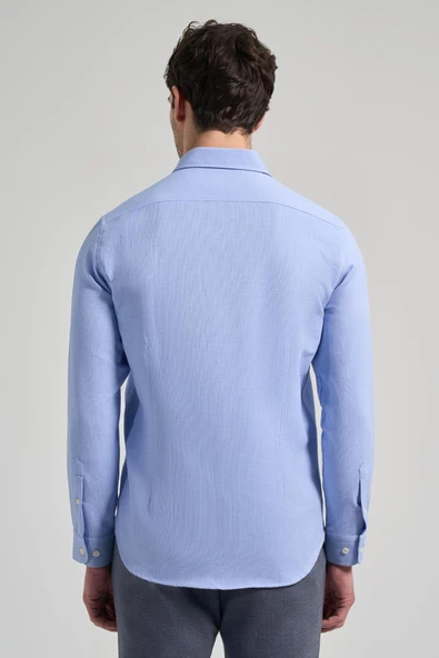 Uzun Kol Desenli Armürlü Düğmeli Yaka Cepsiz Pamuklu Casual Slim Fit Gömlek 1004250206 - Resim 5