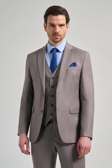 Koyu Vizon Kendinden Desenli 2 Düğme Classic Esnek Slim Fit Takım Elbise 1001250157 - Resim 2