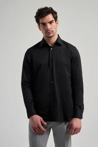 Uzun Kol Desenli Armürlü Sert Yaka cepli Pamuklu Classic Comfort Fit Gömlek 1004250171