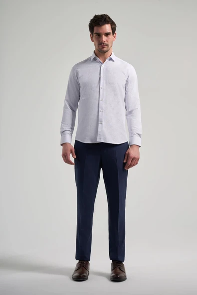 Uzun Kol Desenli Armürlü İtalyan Yaka Cepsiz Pamuklu Classic Slim Fit Gömlek 1004250196 - Resim 2