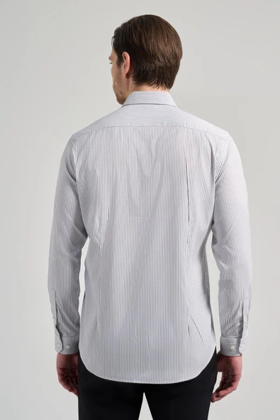 Uzun Kol Çizgili Desen Bez Ayağı İtalyan Yaka Cepsiz Esnek Classic Slim Fit Gömlek 1004250201 - Resim 5