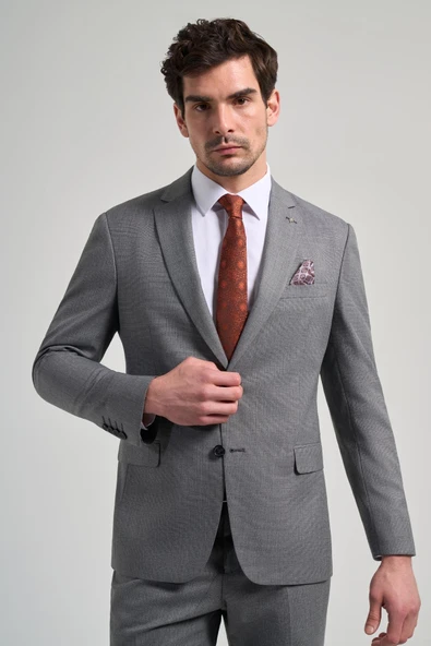 Kendinden Desenli Bez Ayağı Mono Yaka Tam Astar Esnek 6 Drop Slim Fit Takım Elbise 1001250168 - Resim 3