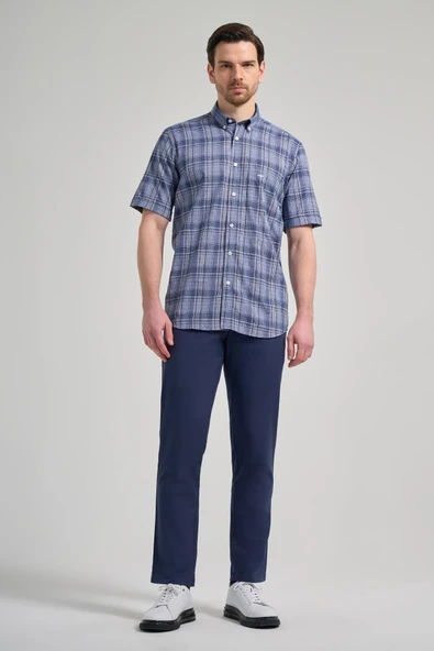 Kısa Kol Ekose Desen Bez Ayağı Düğmeli Yaka cepli Pamuklu Classic Comfort Fit Gömlek 1004250162 - Resim 2