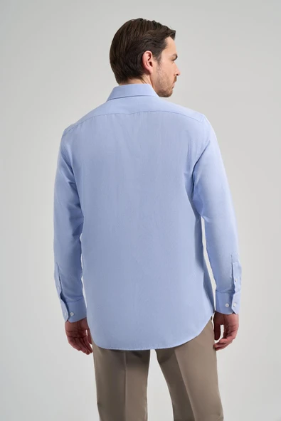 Uzun Kol Desenli Armürlü Sert Yaka cepli Pamuklu Classic Comfort Fit Gömlek 1004250171 - 5