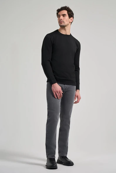 Uzun Kol Düz Örme Bisiklet Yaka Cepsiz Pamuklu Slim Fit Triko 1012245163 - Resim 2