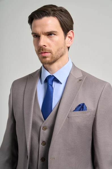 Koyu Vizon Kendinden Desenli 2 Düğme Classic Esnek Slim Fit Takım Elbise 1001250157 - Resim 4