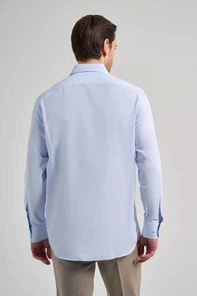 Uzun Kol Desenli Armürlü Sert Yaka cepli Pamuklu Classic Comfort Fit Gömlek 1004250171 - Resim 5