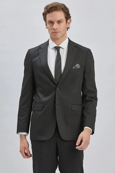 Siyah Gabardin Mono Yaka Astarlı 6 Drop Comfort Fit Rahat Kesim Takım Elbise 1001229010 - 2