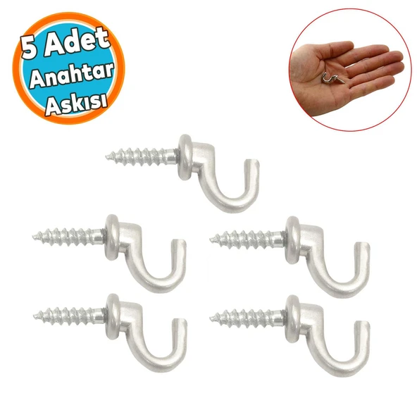 Anahtar Askı Çengelli Duvar Dolap Çekmece Kapı Metal Anahtarlık Askısı Vidalı (5 ADET)