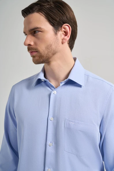 Uzun Kol Desenli Armürlü Sert Yaka cepli Pamuklu Classic Comfort Fit Gömlek 1004250171 - 4