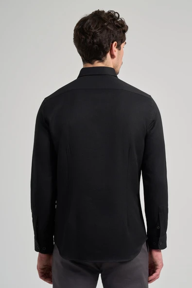 Uzun Kol Desenli Armürlü Düğmeli Yaka Cepsiz Pamuklu Casual Slim Fit Gömlek 1004250206 - Resim 5