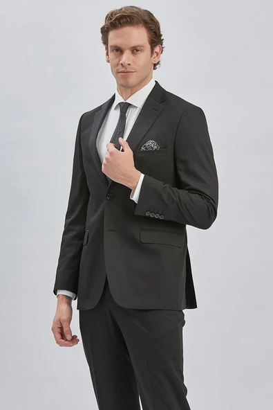 Siyah Gabardin Mono Yaka Astarlı 6 Drop Comfort Fit Rahat Kesim Takım Elbise 1001229010
