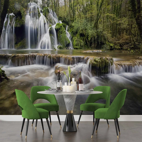 Şelale Nehir Orman Sonbahar Duvar Kağıdı Baskı - Resim 5