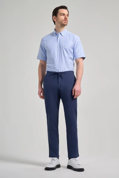 İndigo Mavi Pamuklu Yandan Cepli Casual Comfort Fit Jogger Pantolon 1003250110 - Resim 2