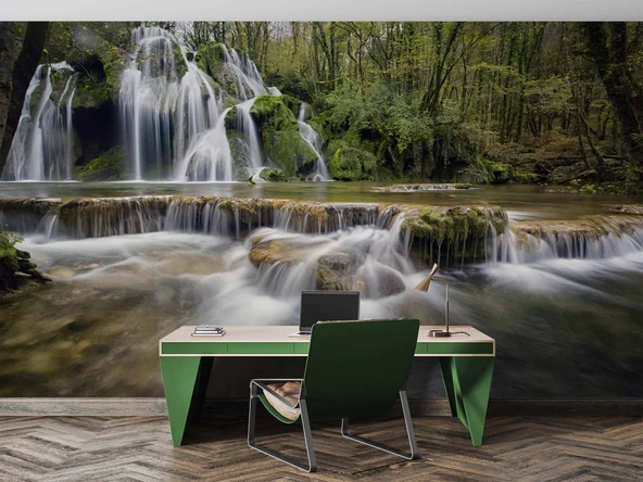 Şelale Nehir Orman Sonbahar Duvar Kağıdı Baskı - Resim 4