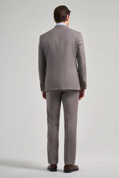Koyu Vizon Kendinden Desenli 2 Düğme Classic Esnek Slim Fit Takım Elbise 1001250157 - Resim 5