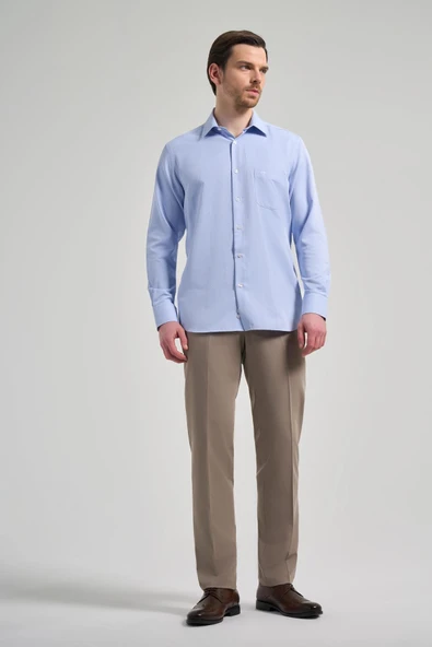 Uzun Kol Desenli Armürlü Sert Yaka cepli Pamuklu Classic Comfort Fit Gömlek 1004250171 - 2